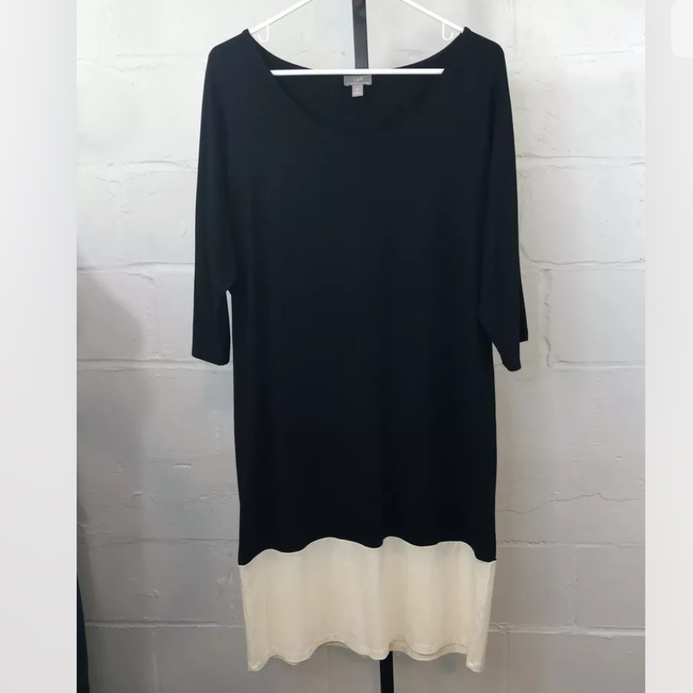 J Jill Color Block Shift Dress Size M Black Ivory